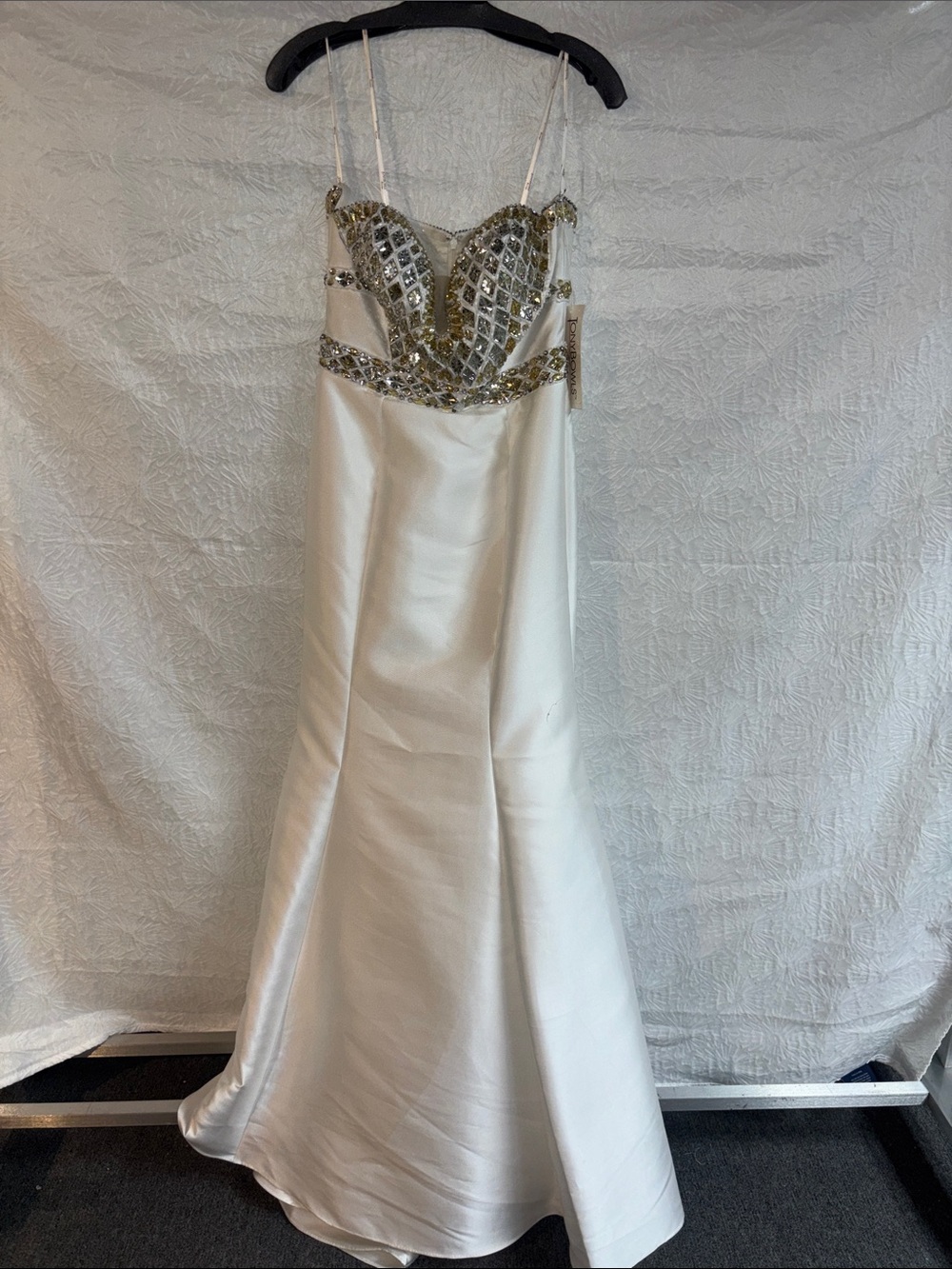 Tony Bowls 11530 Ivory Gown with Gold Beaded Bodice